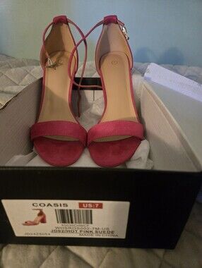 Oasis Hot Pink Suede Ankle-Strap Heels